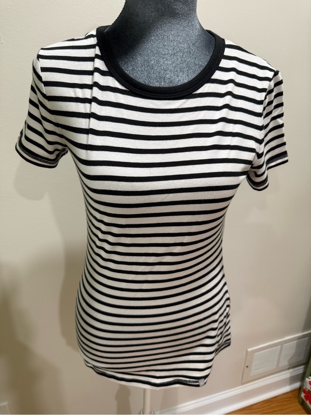 Talbots Black and White Striped Short Sleeve Tee